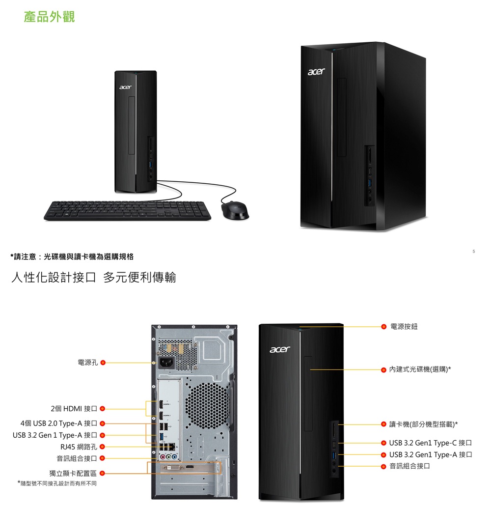 acer Aspire TC-1785-Ci5-14400/16G D5*1/512G SSD/500W/W11H 圖片 4