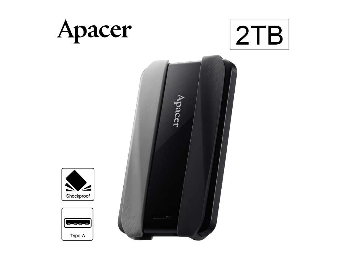 Apacer宇瞻AC533 2TB USB3.2 Gen1 2.5吋防護型行動硬碟-黑