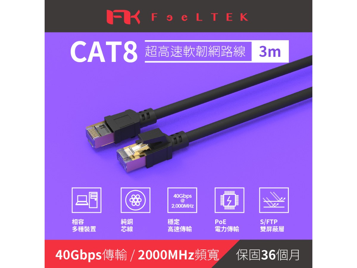 FTK Cat8 超高速耐拉扯電競網路線-3米